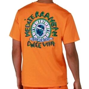 BAIN DE MER LUXURY RESORT WEAR MEDITERRAN EMBROIDERED Men's Orange T- SHIRT Read